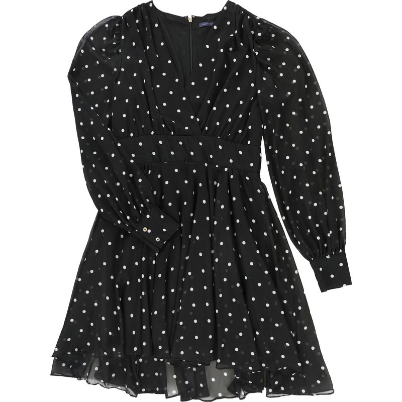 Tommy Hilfiger Womens Chiffon Polka Dot Fit & Flare Dress, Black, 12, Dm